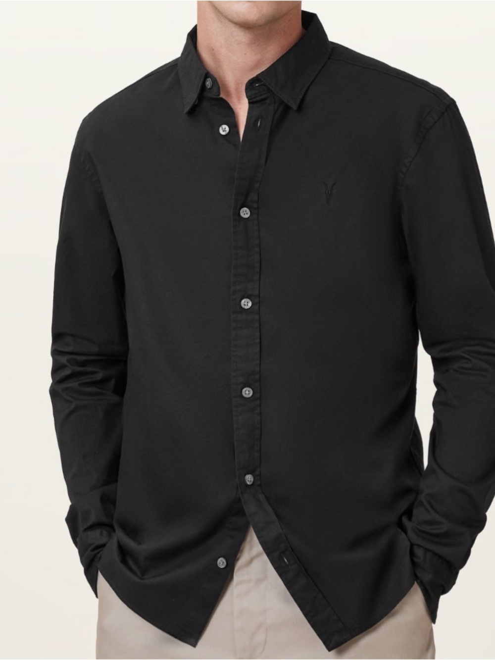 ALL SAINTS - HAWTHORNE RAMSKULL STRETCH FIT SHIRT BLACK SZ M